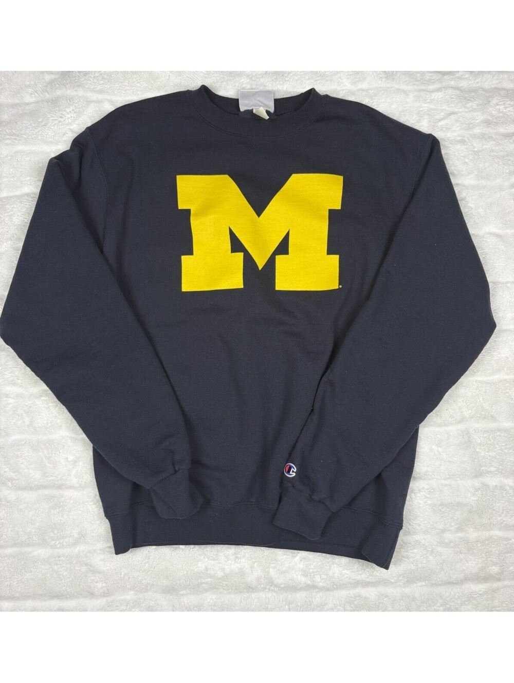 Champion University of Michigan Block M Crewneck Sweatshirt Navy Maize Size M